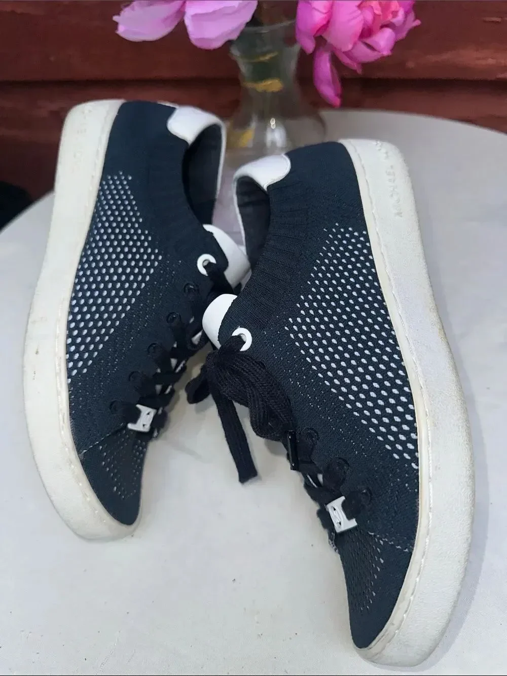Michael Kors Blue and White Knit Lace-Up Sneakers